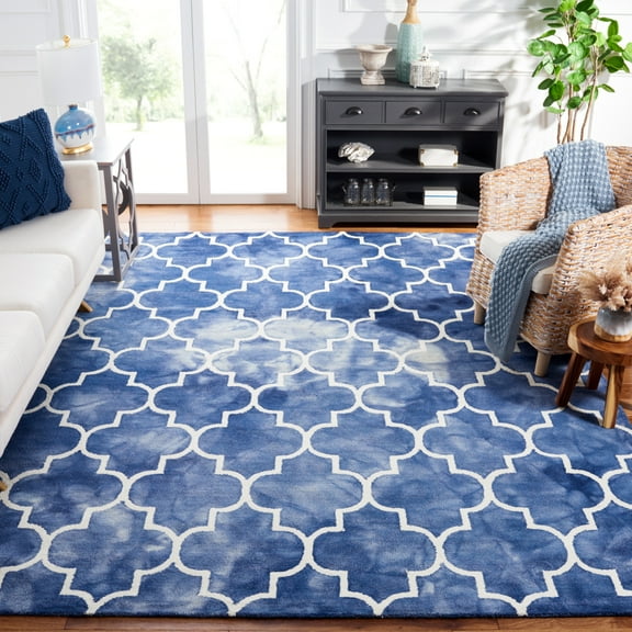 SAFAVIEH Dip Dye Calanthe Faded Geometric Wool Area Rug, Navy/Ivory, 2' x 3'