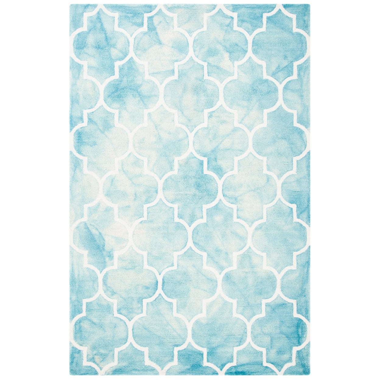 Ivory and Turquoise Hand-Tufted Wool 4' x 6' Area Rug