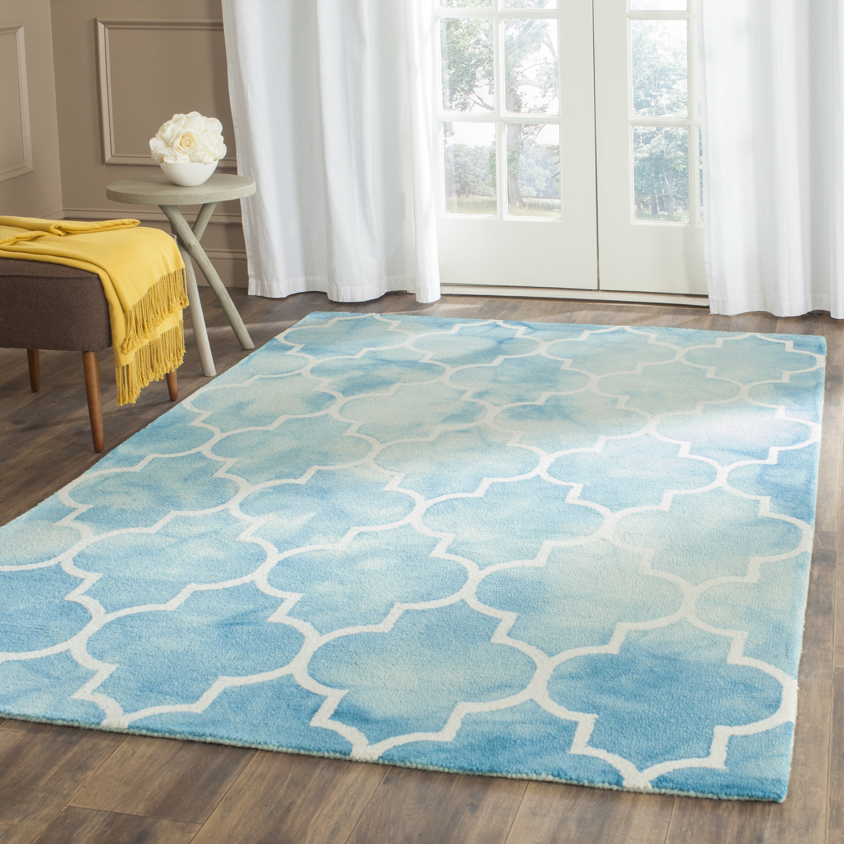 Safavieh Dip Dye Calanthe Geometric Wool Area Rug, Turquoise/Ivory, 6' x 9'