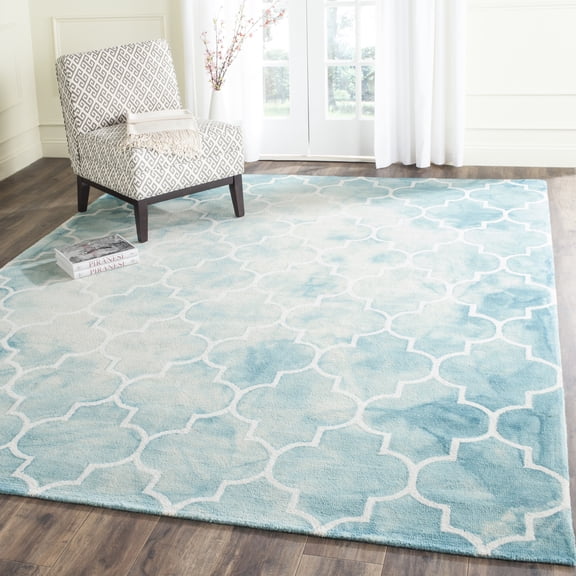Safavieh Dip Dye Calanthe Geometric Wool Area Rug, Turquoise/Ivory, 8' x 10'