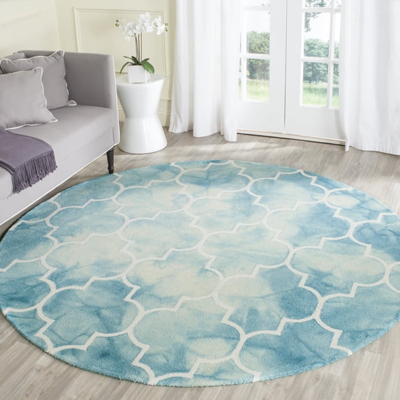 Safavieh Dip Dye Calanthe Geometric Wool Area Rug, Turquoise/Ivory, 7' x 7' Round
