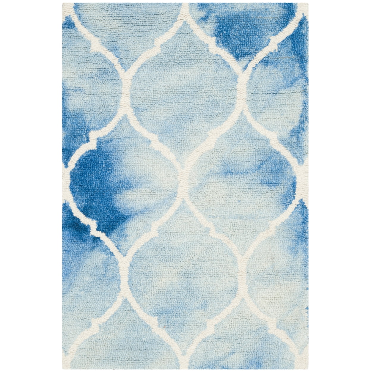 Ivory and Blue Hand-Tufted Wool Area Rug 2' x 3'
