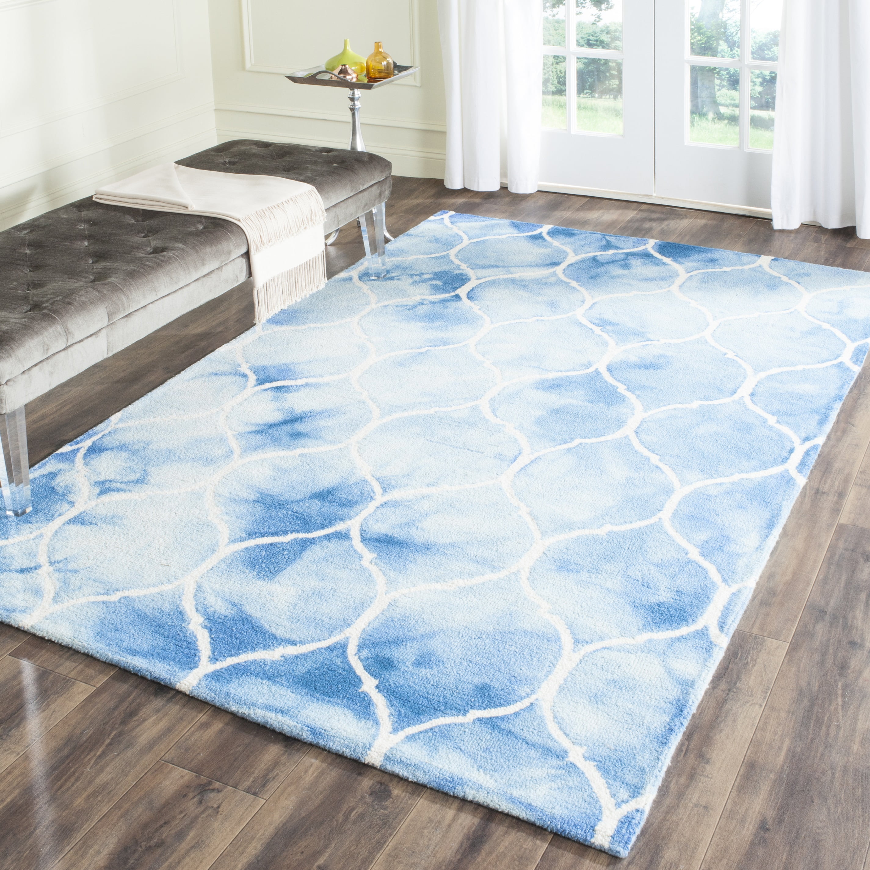 Hand-Tufted Artisan Blue Wool Rectangular Area Rug - 5' x 8'