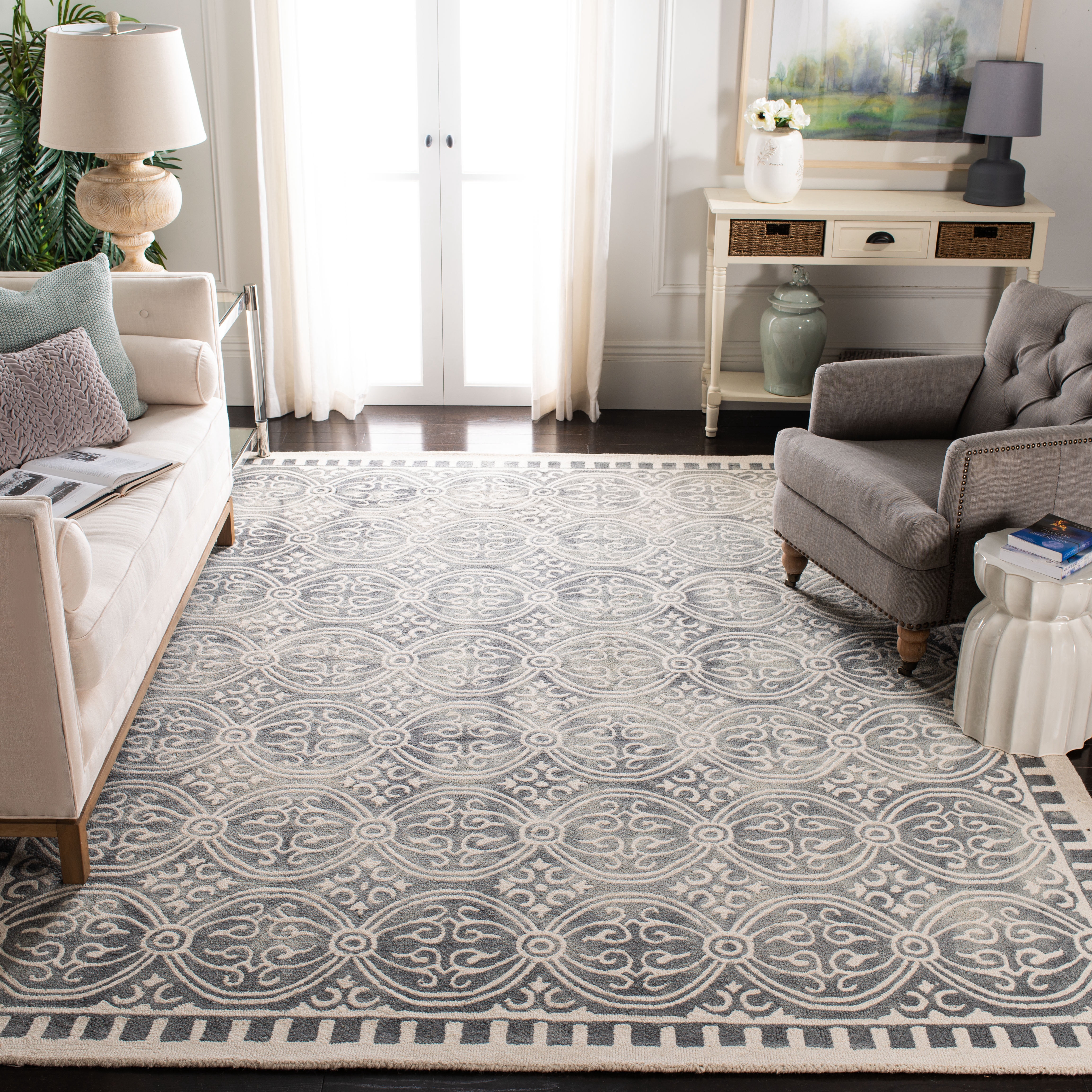 Safavieh Dip Dye Cyan Distressed Area Rug, Silver/Ivory, 7' x 7' Square
