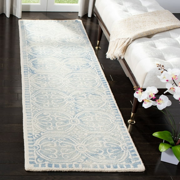 SAFAVIEH Dip Dye Cyan Overdyed Geometric Wool Runner Rug, Blue/Ivory, 2'3" x 8'