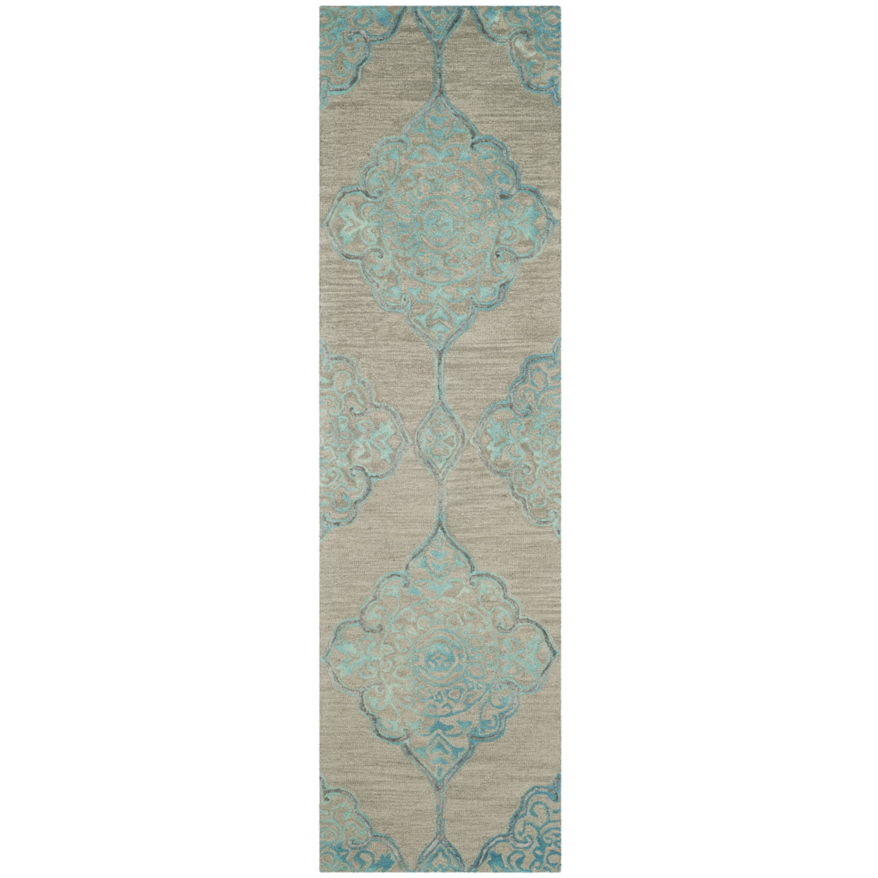 Hand-Tufted Grey and Turquoise Wool-Silk Blend Area Rug