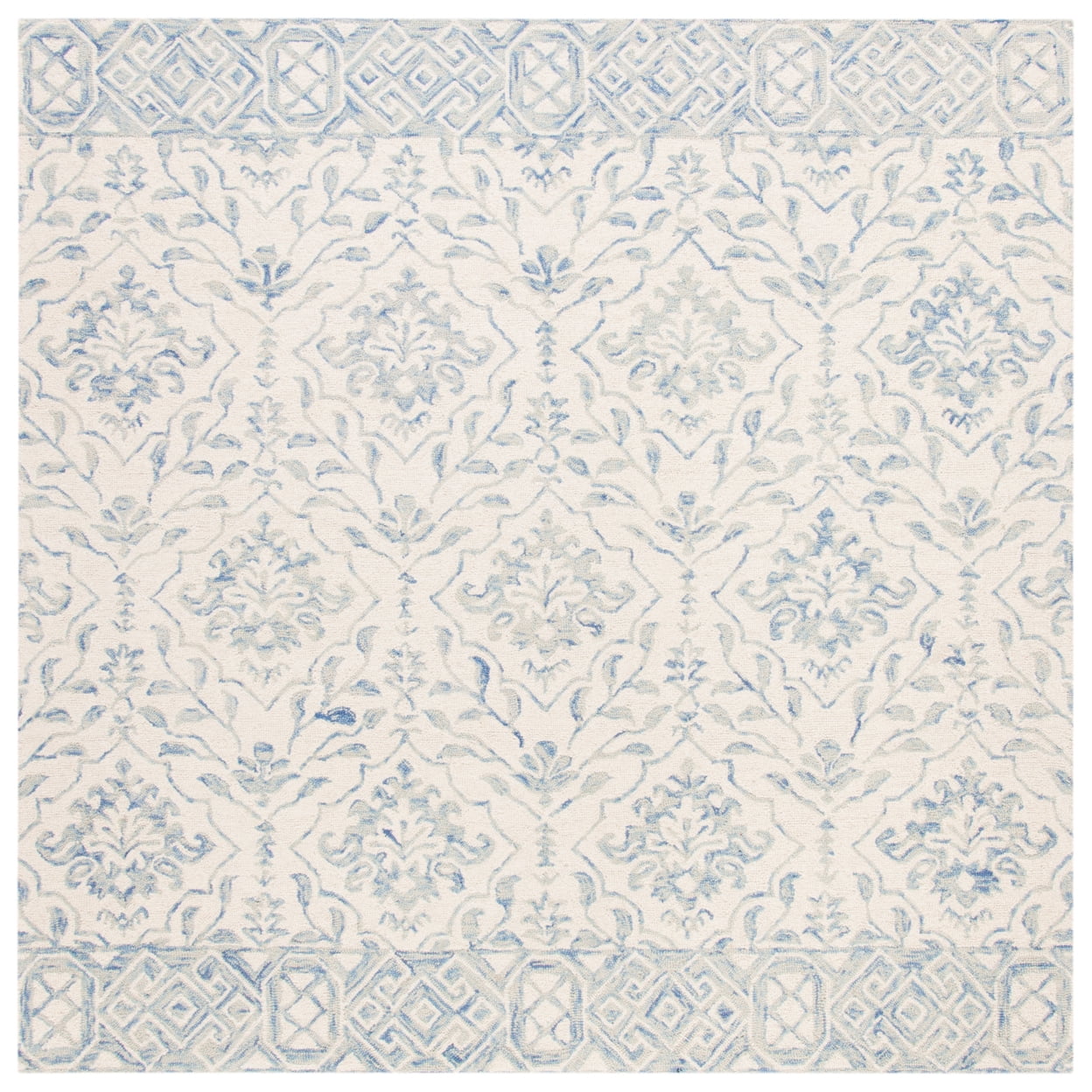Luxe Artisan Light Blue and Ivory Geometric Wool Square Rug - 3'