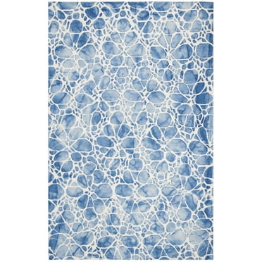 SAFAVIEH Dip Dye Eleanora Distressed Wool Area Rug, Ivory/Blue, 3' x 5'
