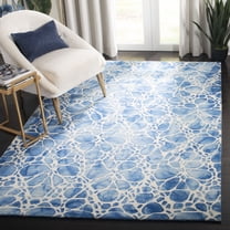 SAFAVIEH Dip Dye Eleanora Distressed Wool Area Rug, Ivory/Blue, 5' x 8'