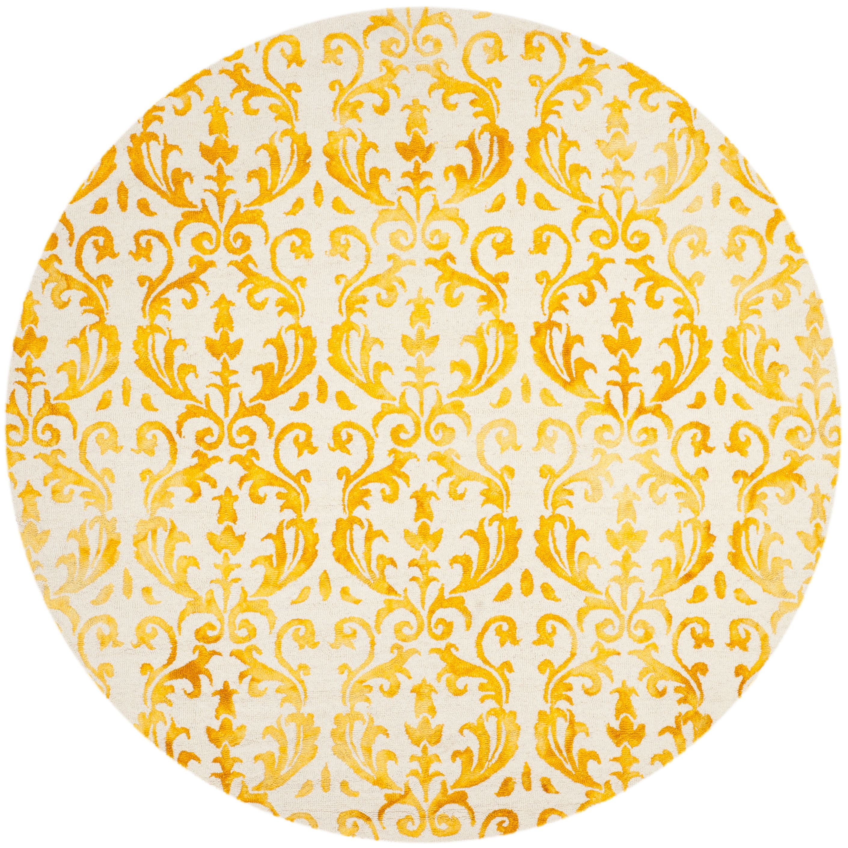 Ivory and Gold Hand-Tufted Round Wool Area Rug