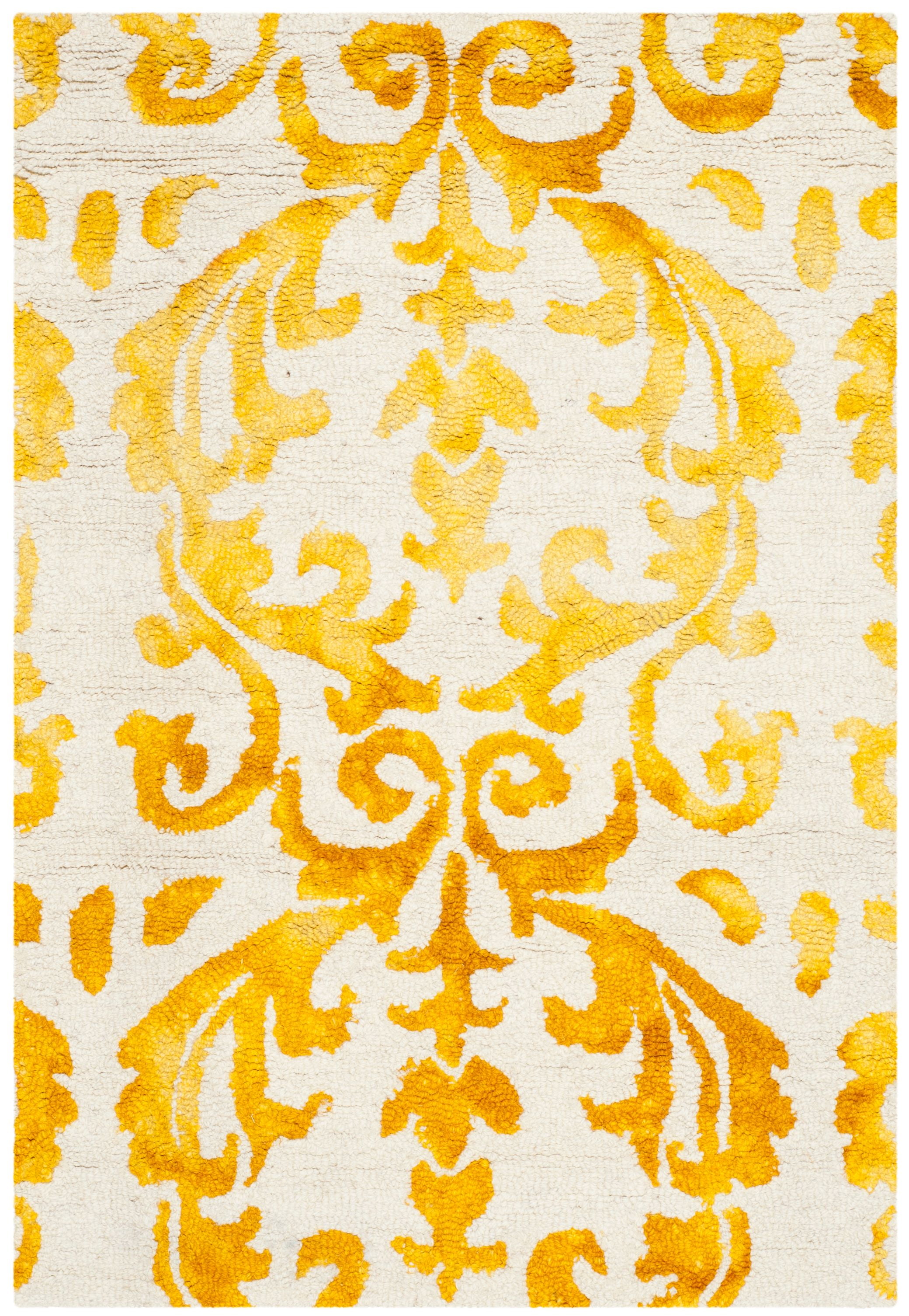 Handmade Ivory and Gold Wool Rectangular Accent Rug, 2' x 3'