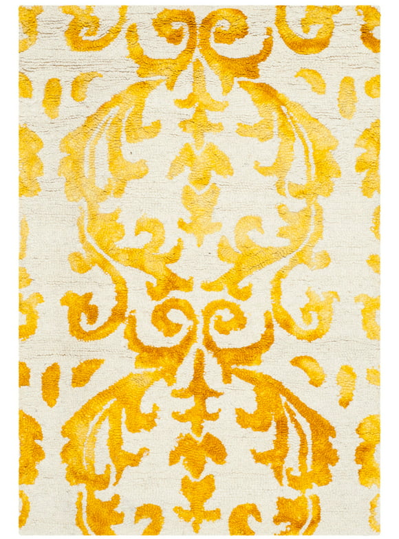 SAFAVIEH Dip Dye Ernest Overdyed Floral Area Rug, Ivory/Gold, 2' x 3'