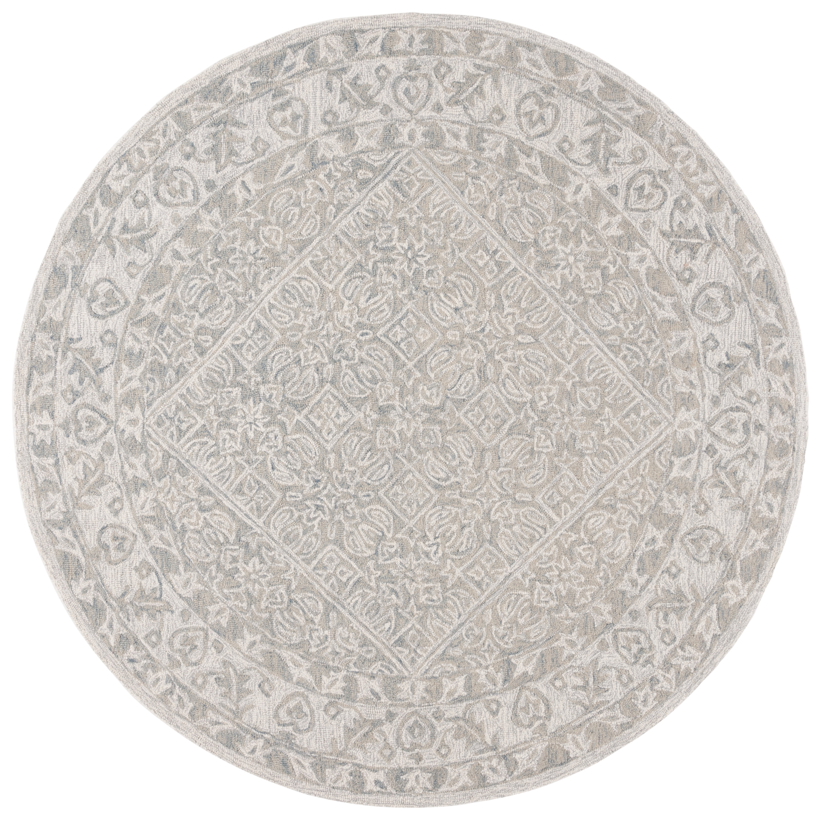 Handmade Gray Tufted Round Wool Area Rug, 7' Diameter