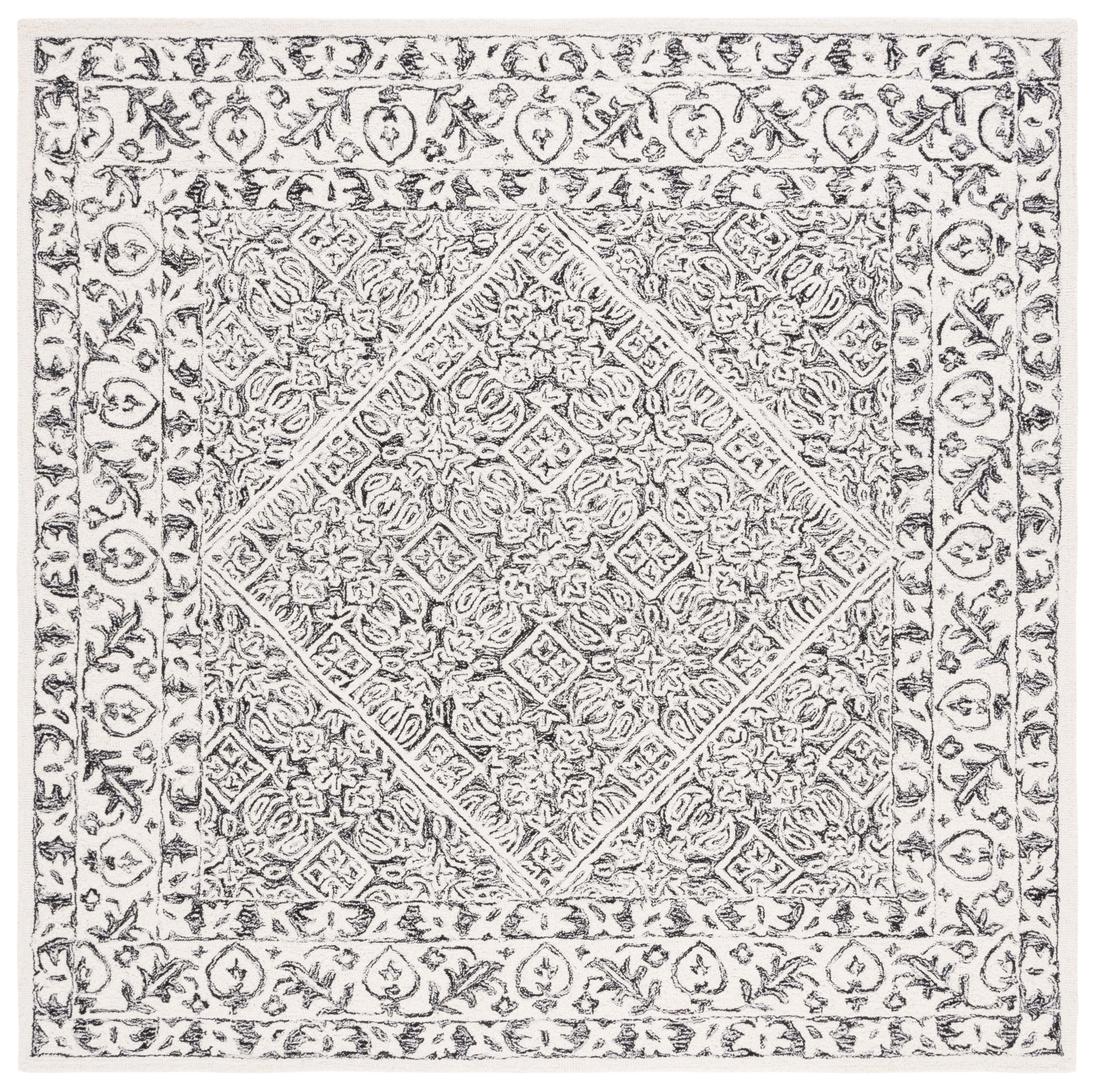 Ivory and Black Hand-Tufted Wool Square Area Rug