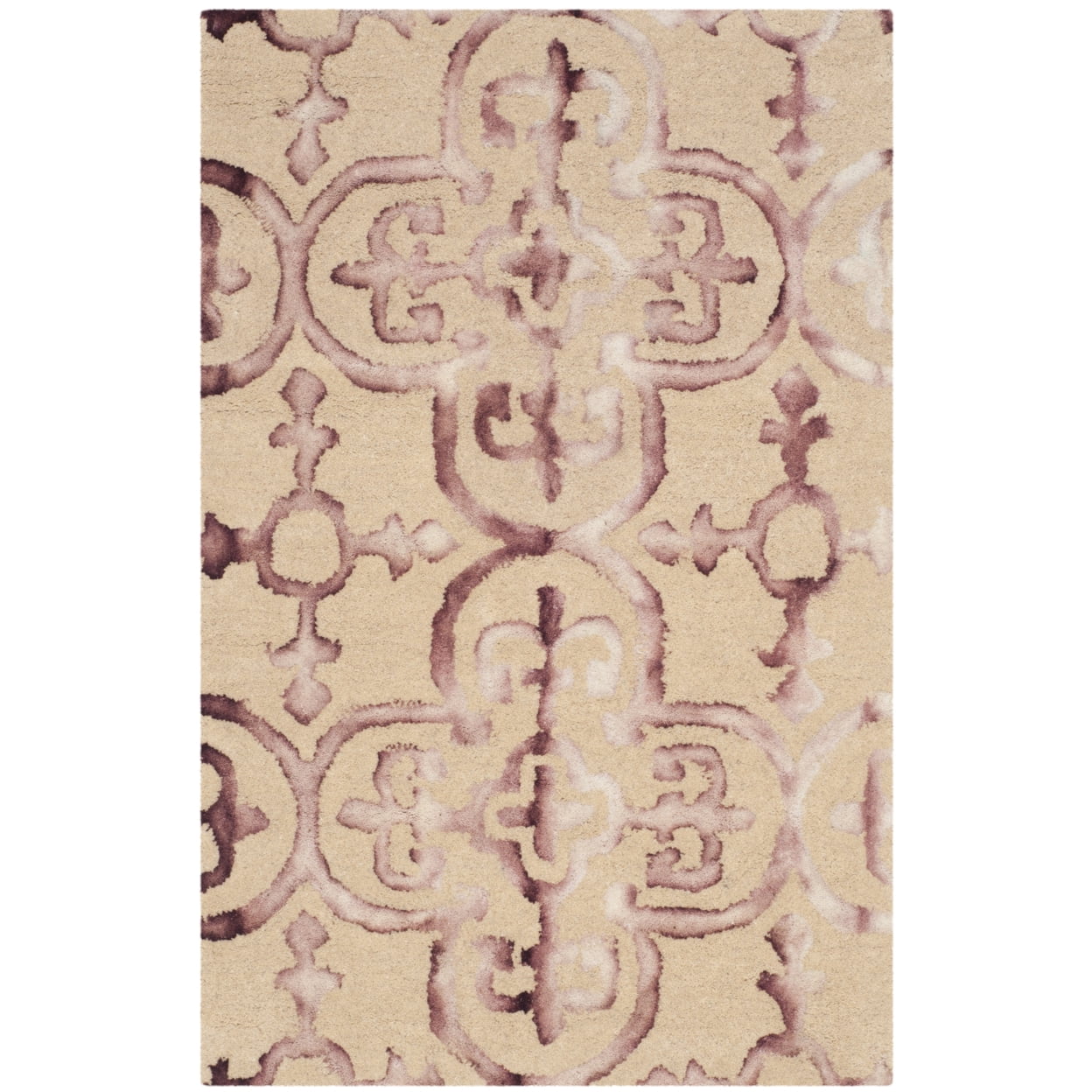 Hand-Tufted Beige & Maroon Wool Rectangular Rug - Easy Care