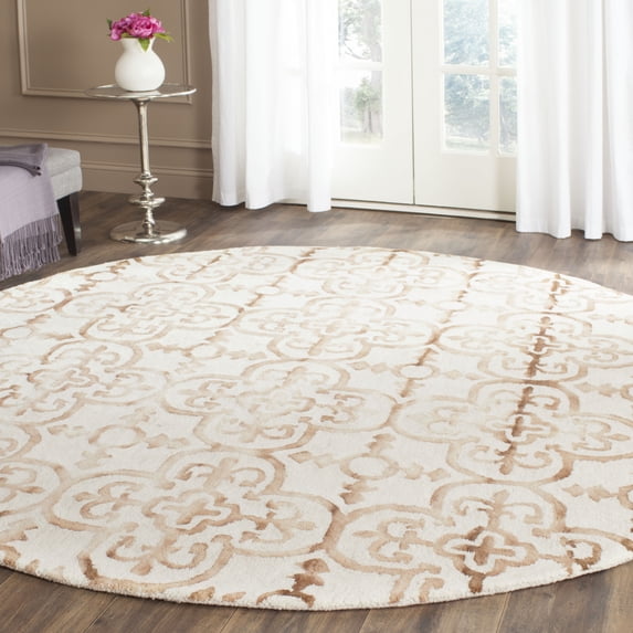Safavieh Dip Dye Flower Distressed Wool Area Rug, Ivory/Camel, 7' x 7' Round
