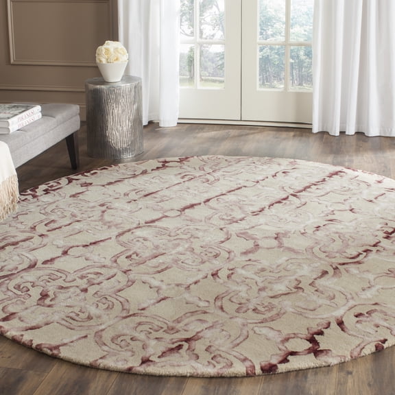 Safavieh Dip Dye Flower Distressed Wool Area Rug, Beige/Maroon, 7' x 7' Round