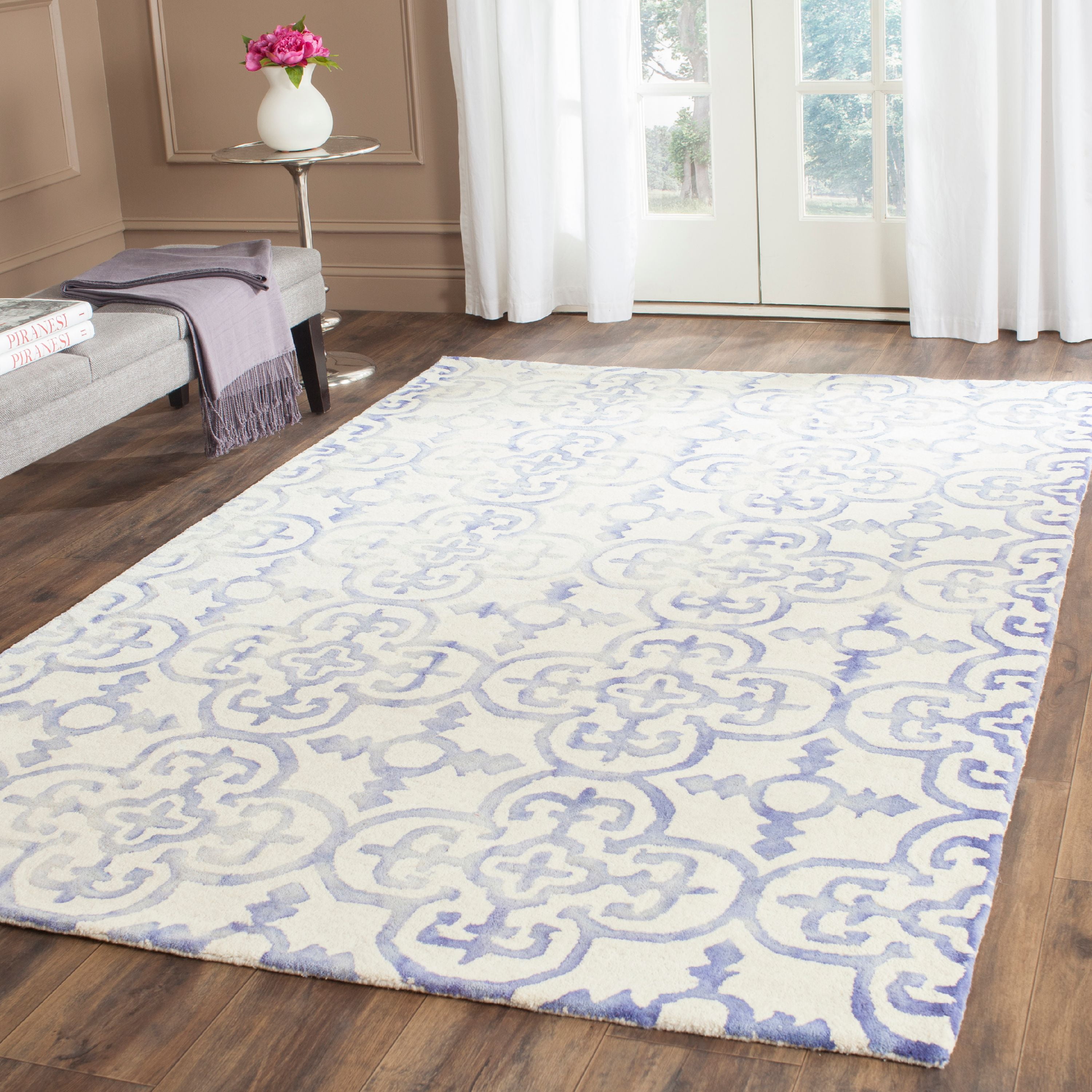 Ivory and Blue Hand-Tufted Wool Square Area Rug