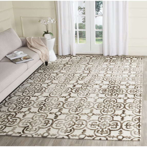 Safavieh Dip Dye Flower Distressed Wool Area Rug, Ivory/Brown, 9' x 12'