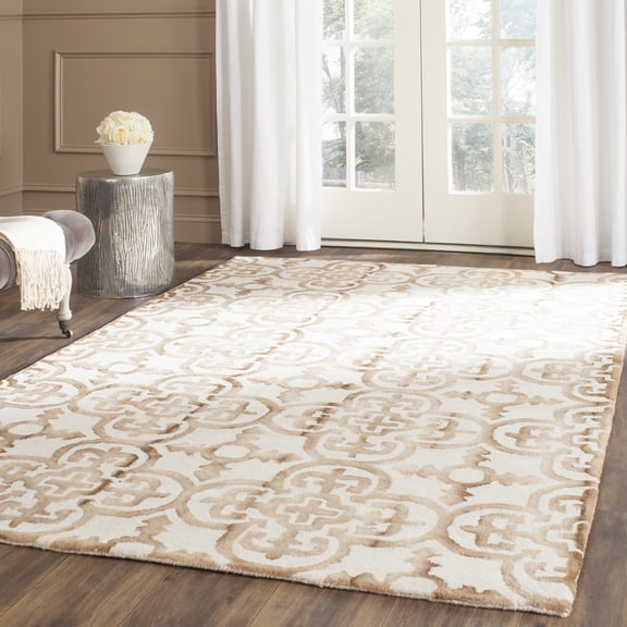 Safavieh Dip Dye Flower Distressed Wool Area Rug, Ivory/Camel, 7' x 7' Square