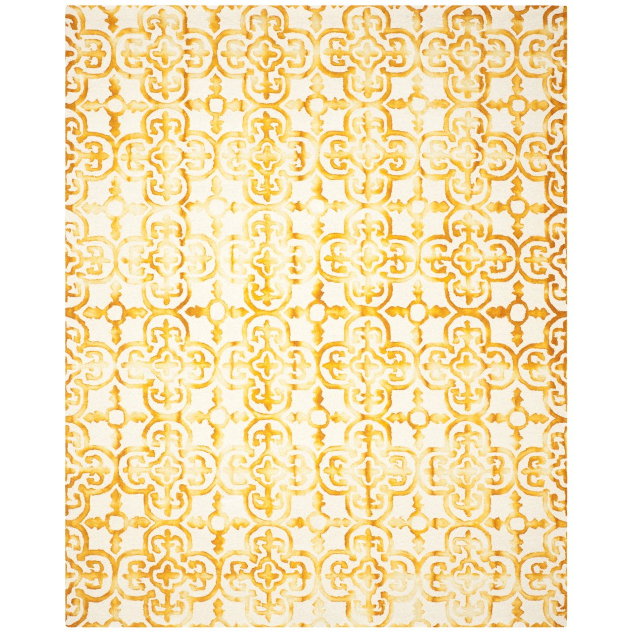 Hand-Tufted Ivory and Gold Wool Geometric Area Rug, 9' x 12'