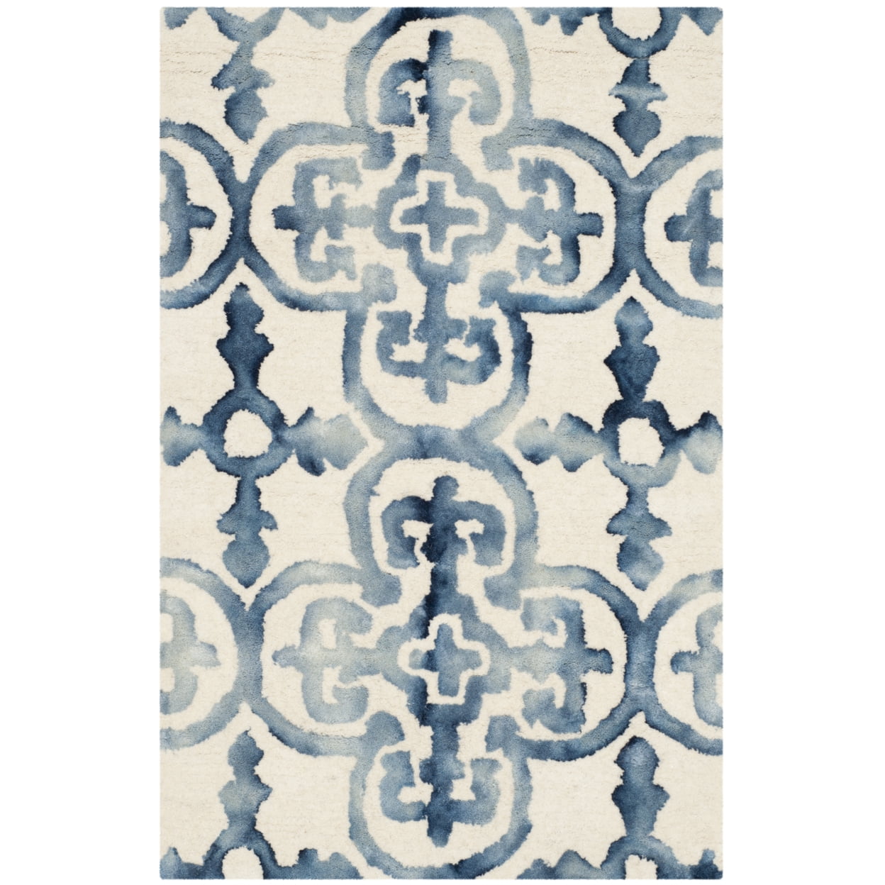 Ivory and Navy Hand-Tufted Wool Round Accent Rug - 2' x 3'