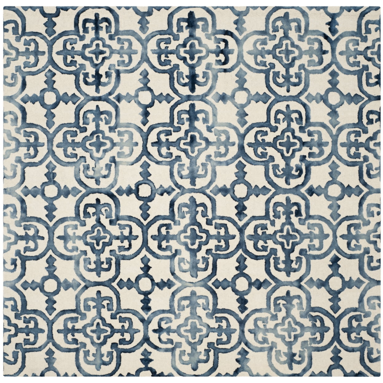 Ivory and Navy Hand-Tufted Wool Square Area Rug