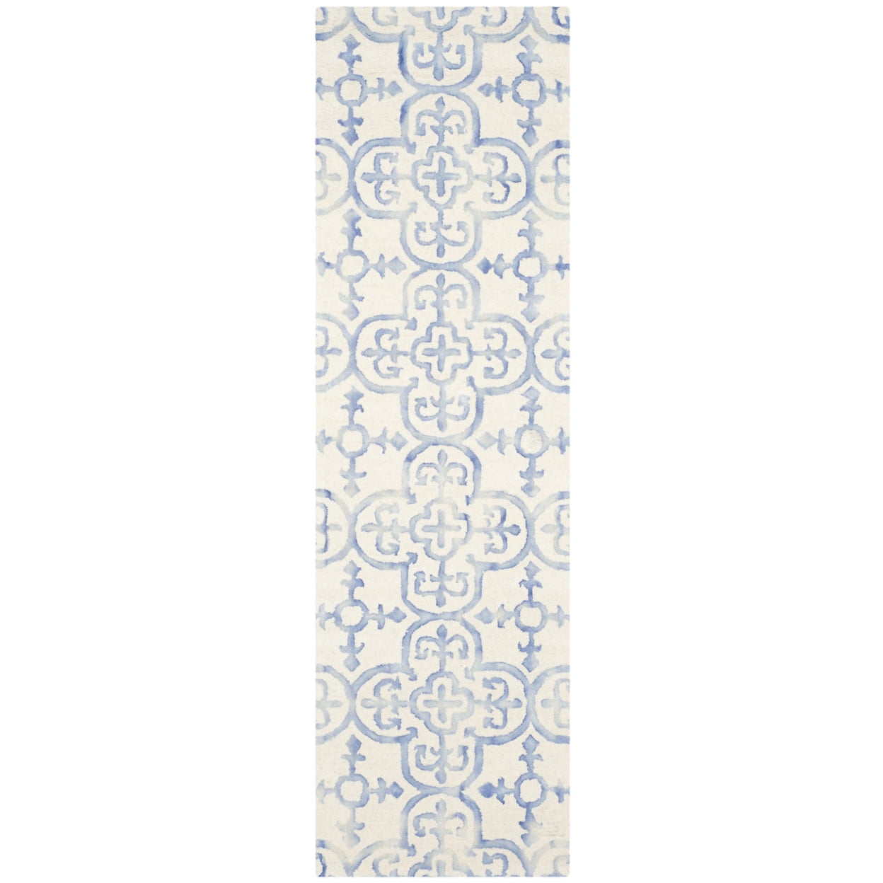 Ivory and Blue Hand-Tufted Wool Runner Rug 2'3" x 8'