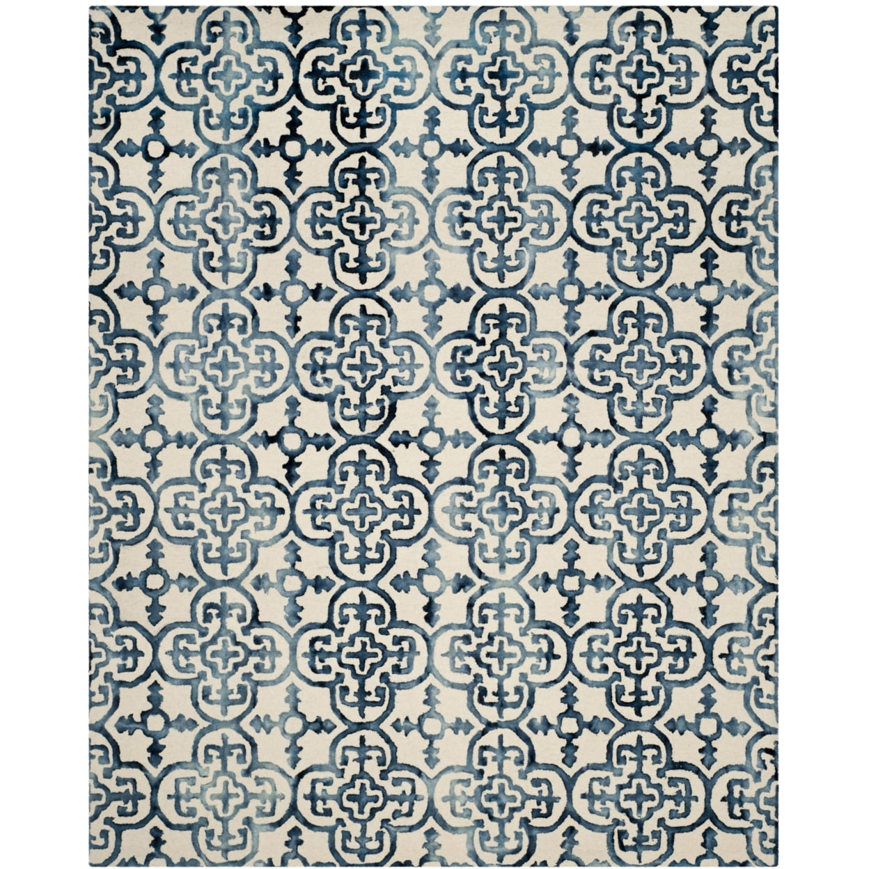 Hand-Tufted Ivory and Navy Wool Runner Rug, 2'3" x 10'