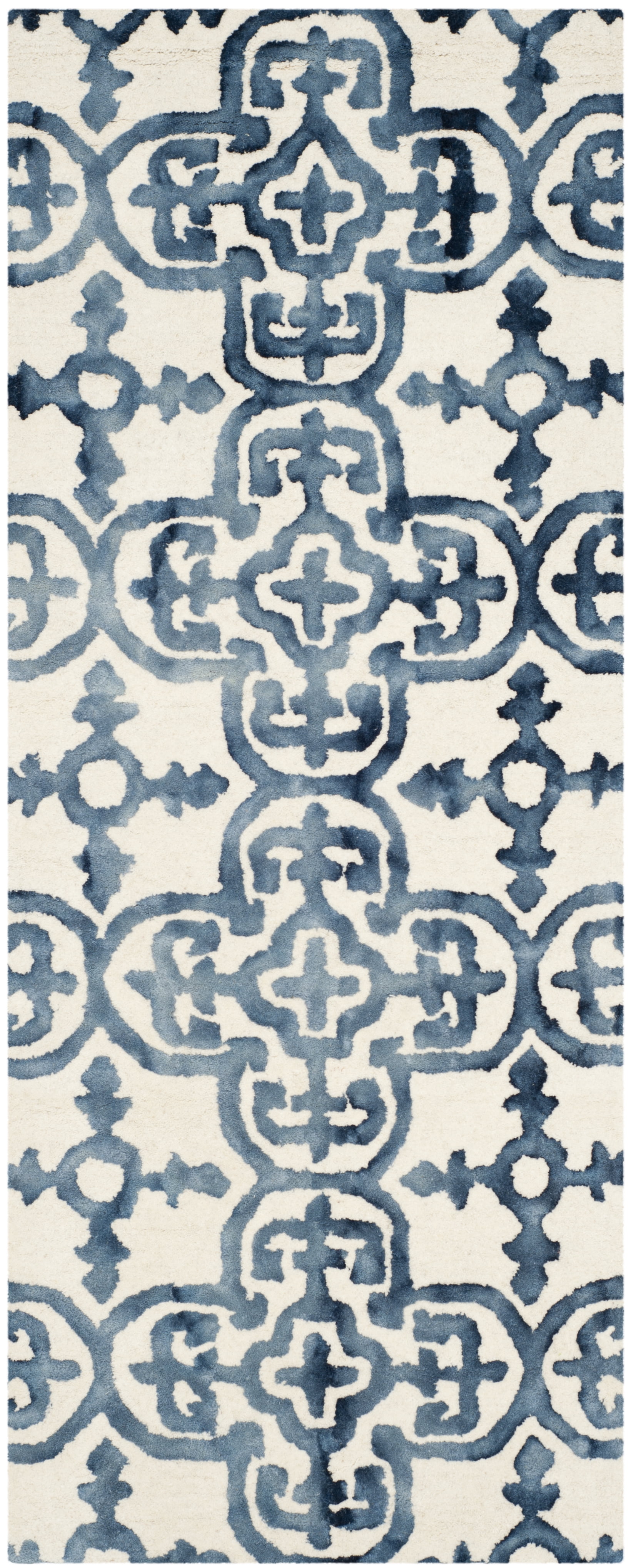 Handmade Ivory/Navy Tufted Wool Runner Rug - 2'3" x 6'
