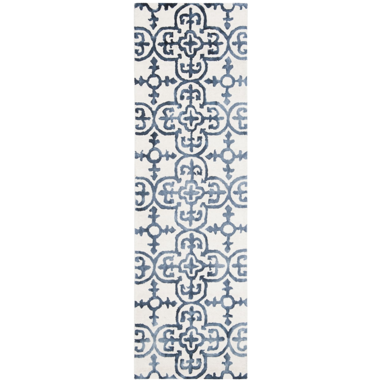 SAFAVIEH Dip Dye Flower Overdyed Geometric Runner Rug, Ivory/Navy, 2'3