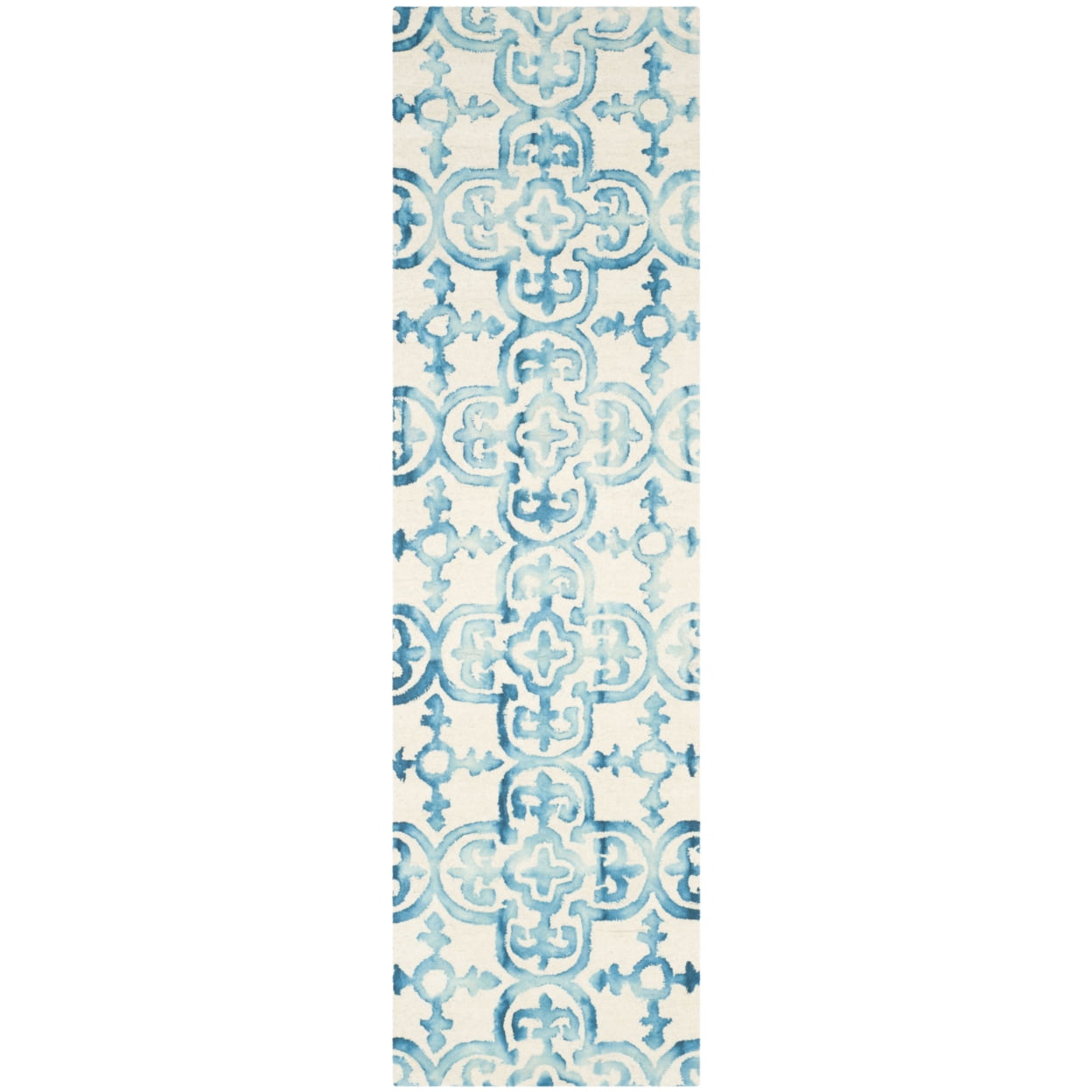 SAFAVIEH Dip Dye Flower Overdyed Geometric Runner Rug, Ivory/Turquoise