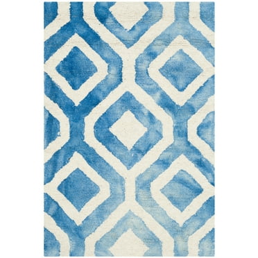 SAFAVIEH Dip Dye Frigg Overdyed Geometric Area Rug, Ivory/Blue, 2' x 3'