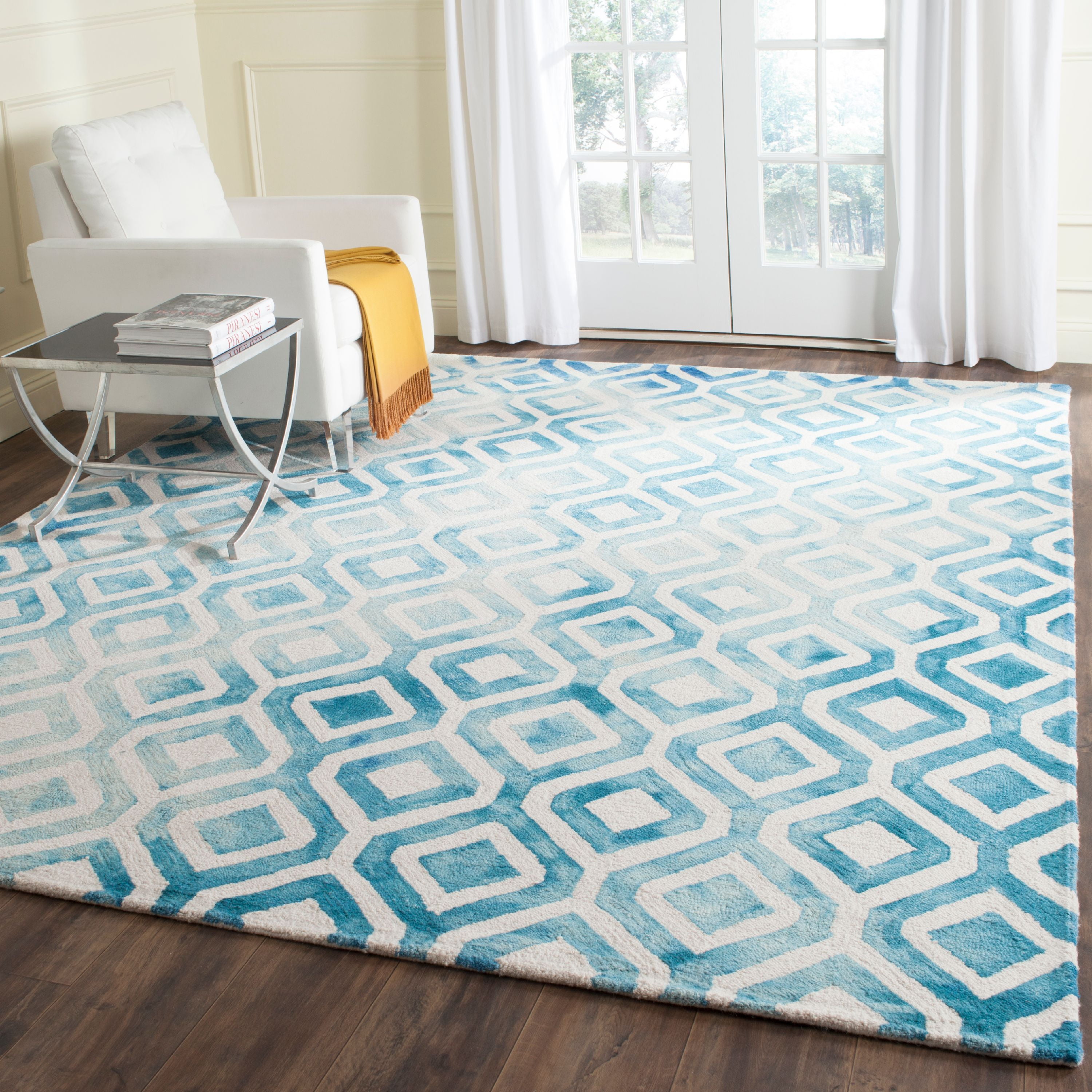 Ivory & Blue Watercolor Hand-Tufted Wool Area Rug - 9' x 12'