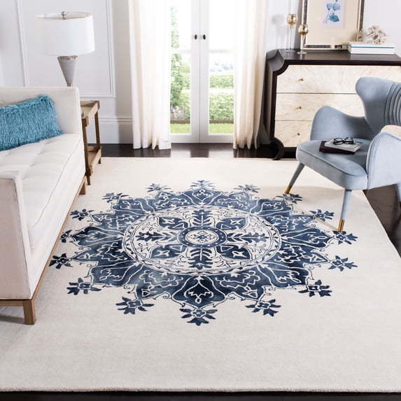 Safavieh Dip Dye Jasmyn Floral Wool Area Rug, Ivory/Blue, 8' x 10'