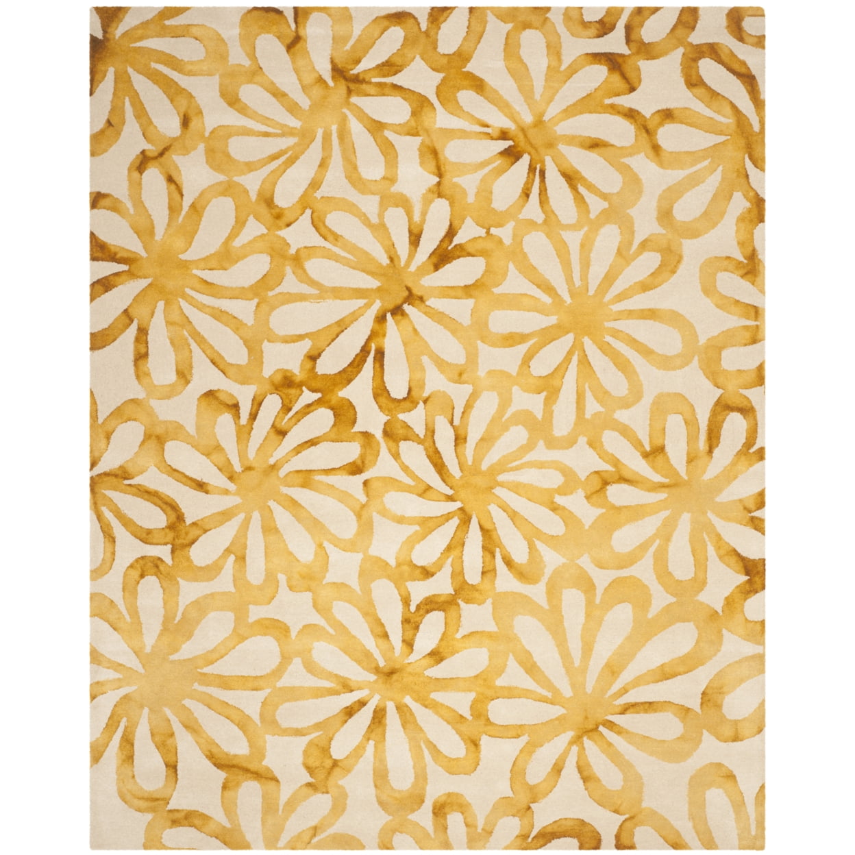 Handmade Round Beige and Gold Wool Area Rug