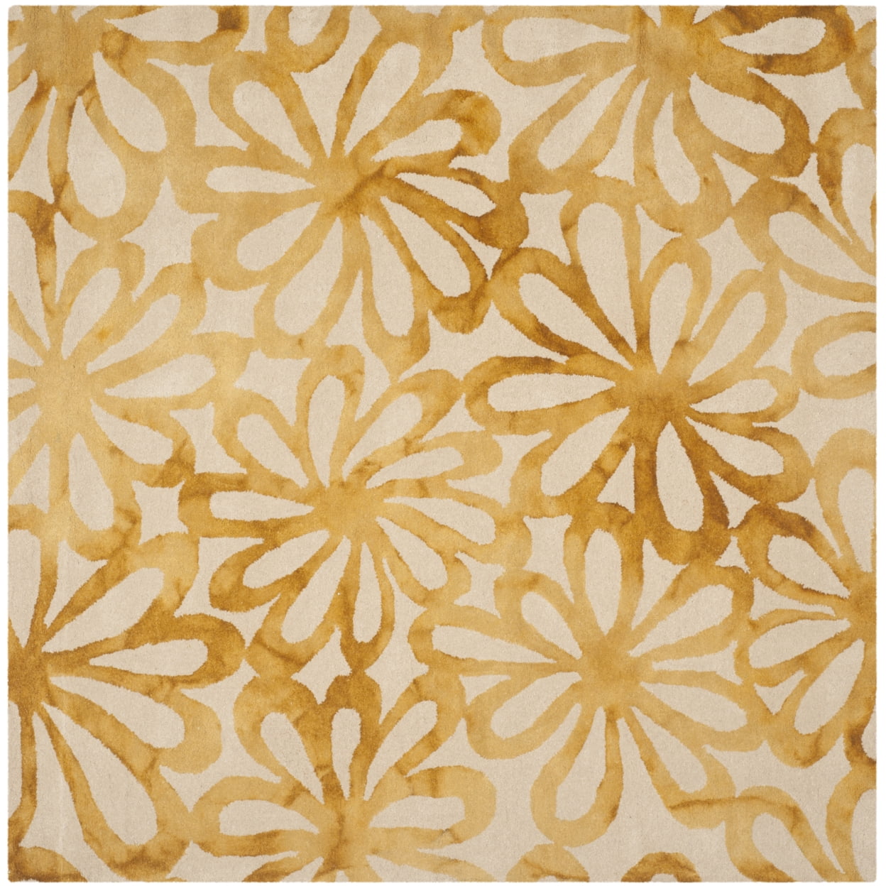 Beige and Gold Hand-Tufted Wool Square Area Rug