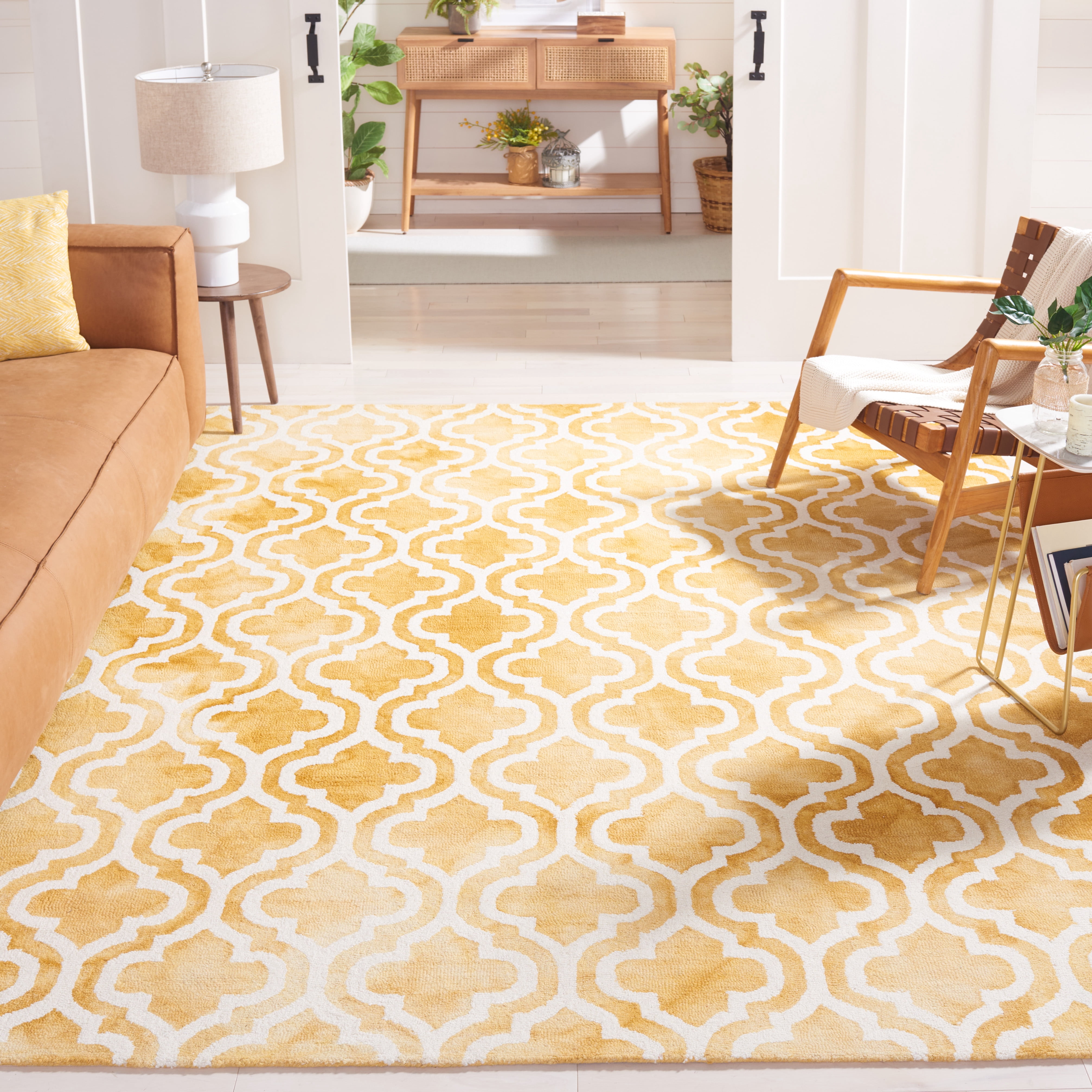 Safavieh Dip Dye Jolyon Geometric Wool Area Rug, Gold/Ivory, 7' x 7' Square