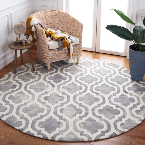 Safavieh Dip Dye Jolyon Geometric Wool Area Rug, Gray/Ivory, 7' x 7' Round