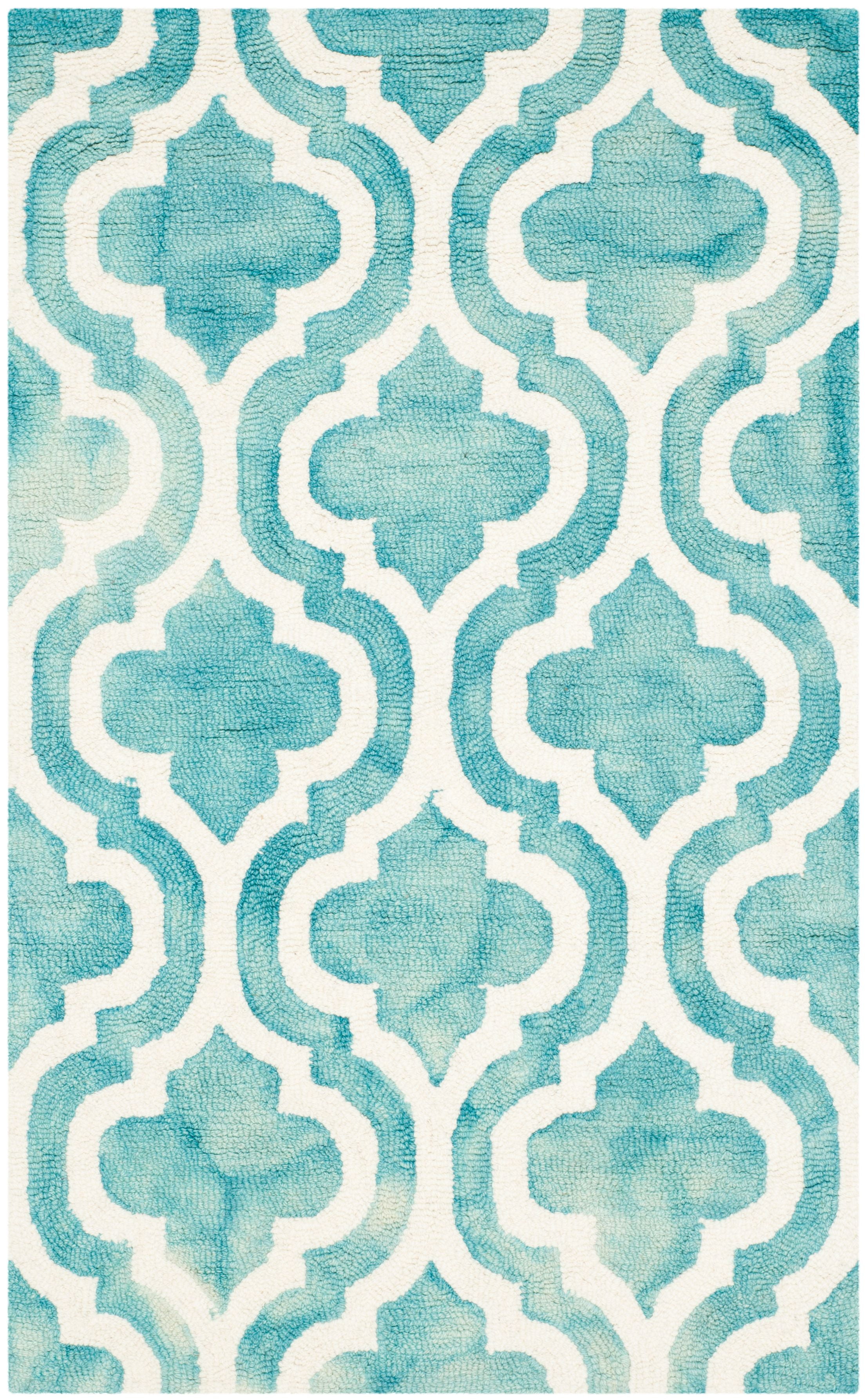 Turquoise and Ivory Hand-Tufted Wool Area Rug