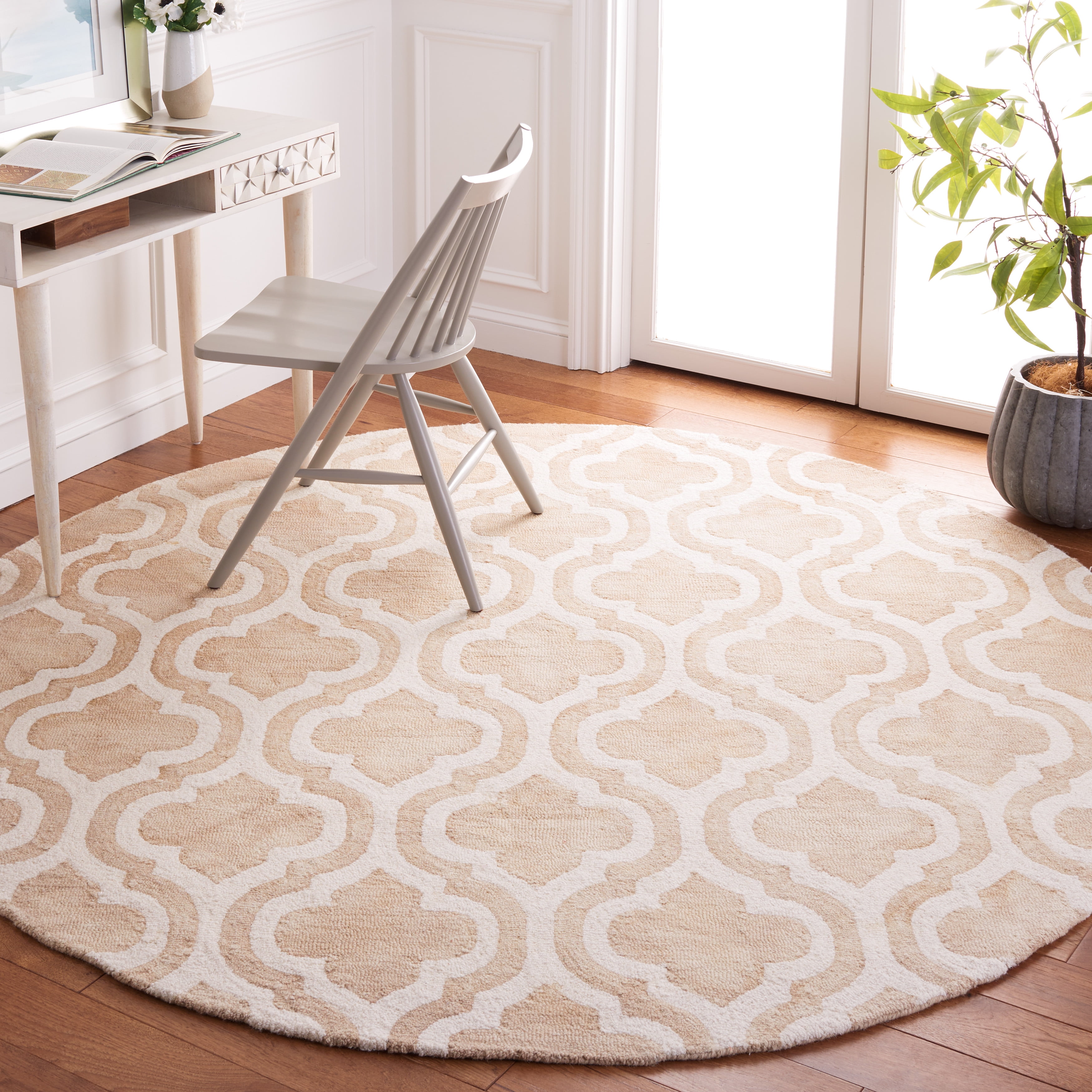 Safavieh Dip Dye Jolyon Geometric Wool Area Rug, Beige/Ivory, 7' x 7' Round
