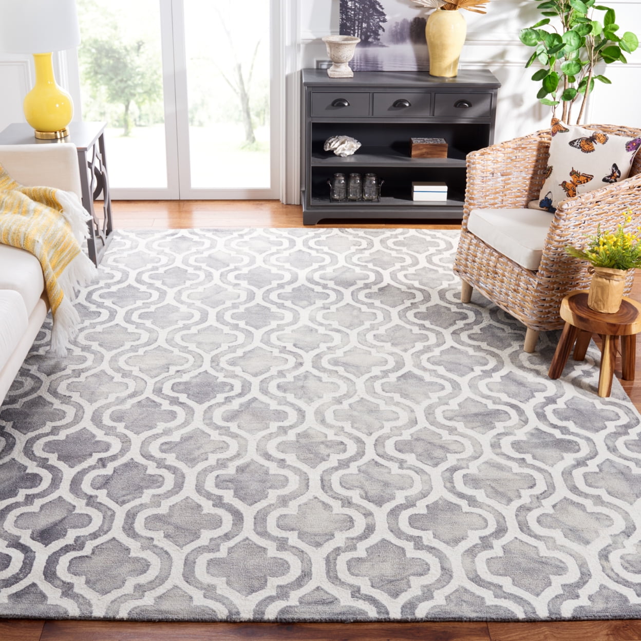 Grey and Ivory Hand-Tufted Wool Square Area Rug