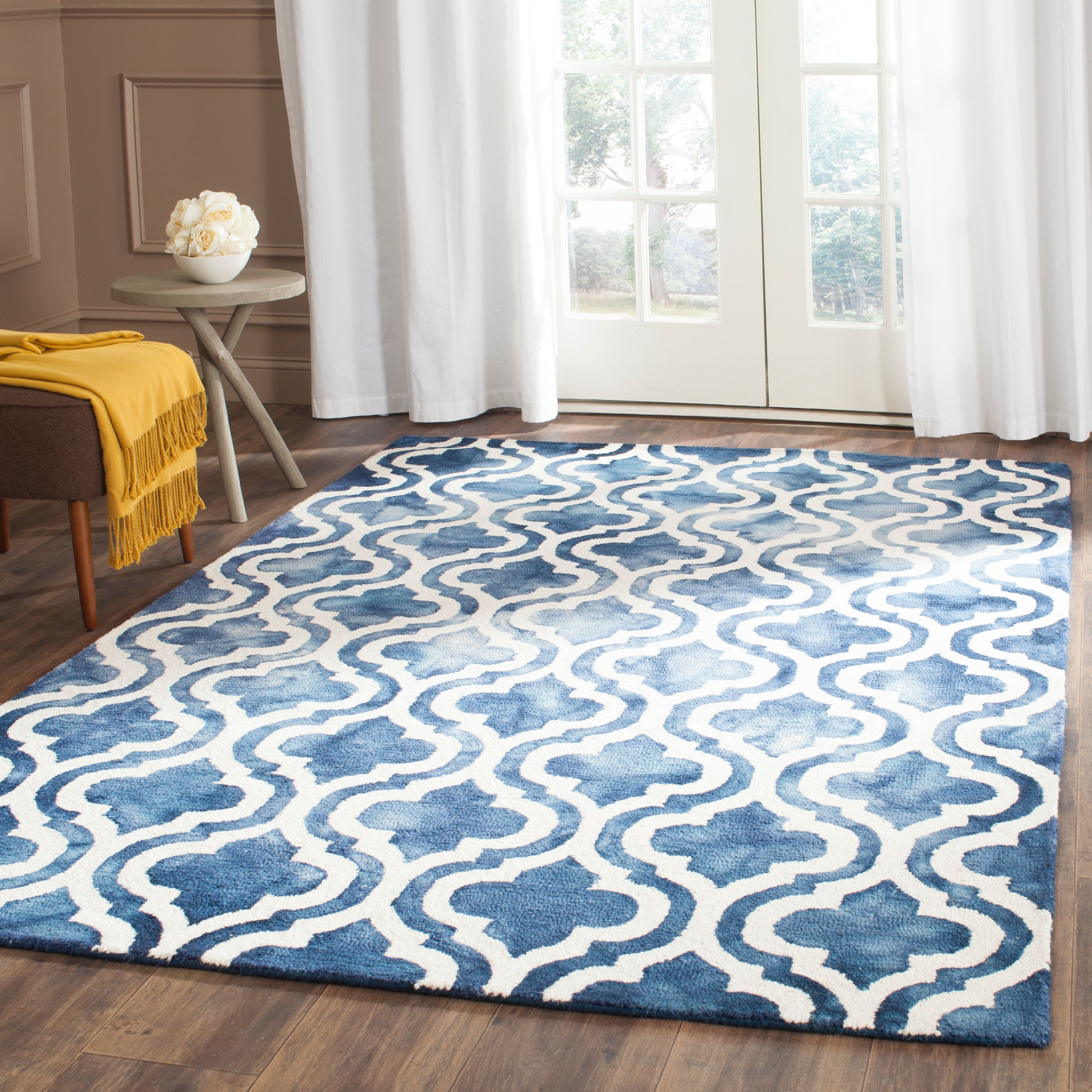 Navy and Ivory Hand-Tufted Wool Square Area Rug, 7' x 7'