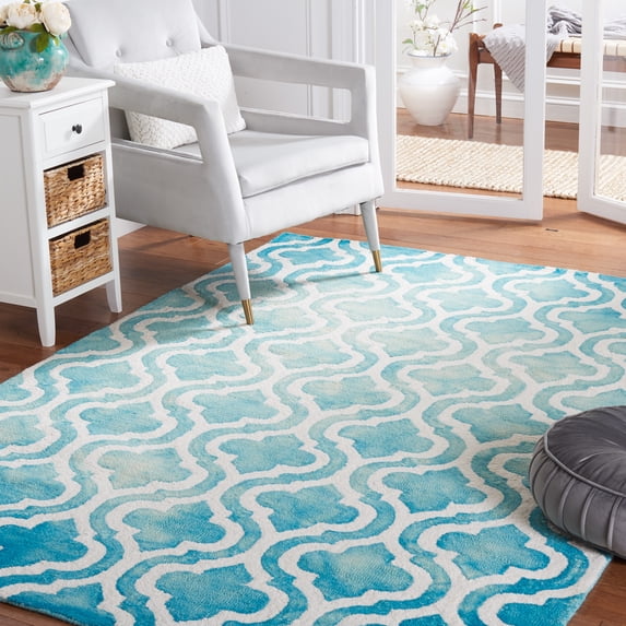 Safavieh Dip Dye Jolyon Geometric Wool Area Rug, Turquoise/Ivory, 5' x 5' Square