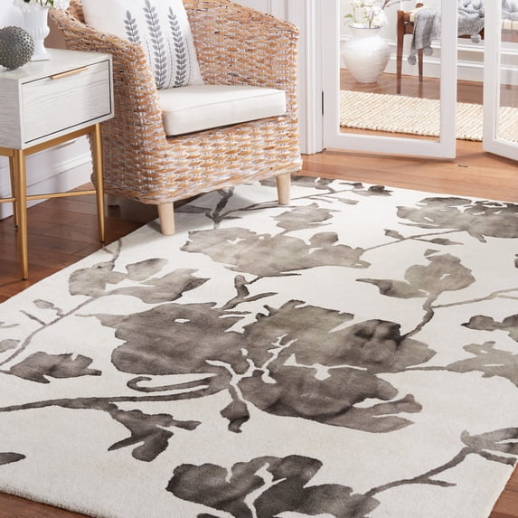 Safavieh Dip Dye Kayla Distressed Wool Area Rug, Ivory/Charcoal, 5' x 8'