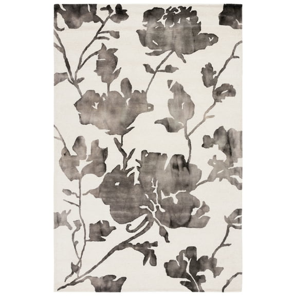 SAFAVIEH Dip Dye Kayla Distressed Wool Area Rug, Ivory/Charcoal, 5' x 8'