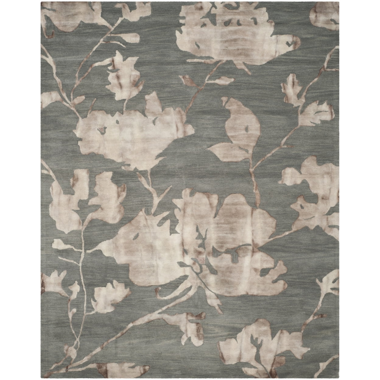 Hand-Tufted Grey Beige Wool Rectangular Rug with Non-Slip Feature