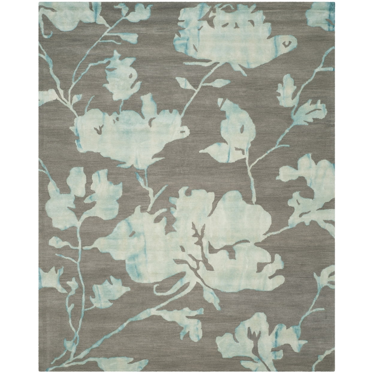 Hand-Tufted Grey Turquoise Floral Wool 5' x 8' Area Rug
