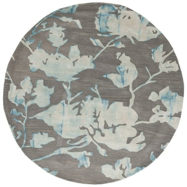 SAFAVIEH Dip Dye Kayla Overdyed Floral Wool Area Rug, Grey/Turquoise, 7' x 7' Round