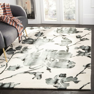 SAFAVIEH Dip Dye Kayla Overdyed Floral Wool Area Rug, Ivory/Charcoal, 9' x 12'